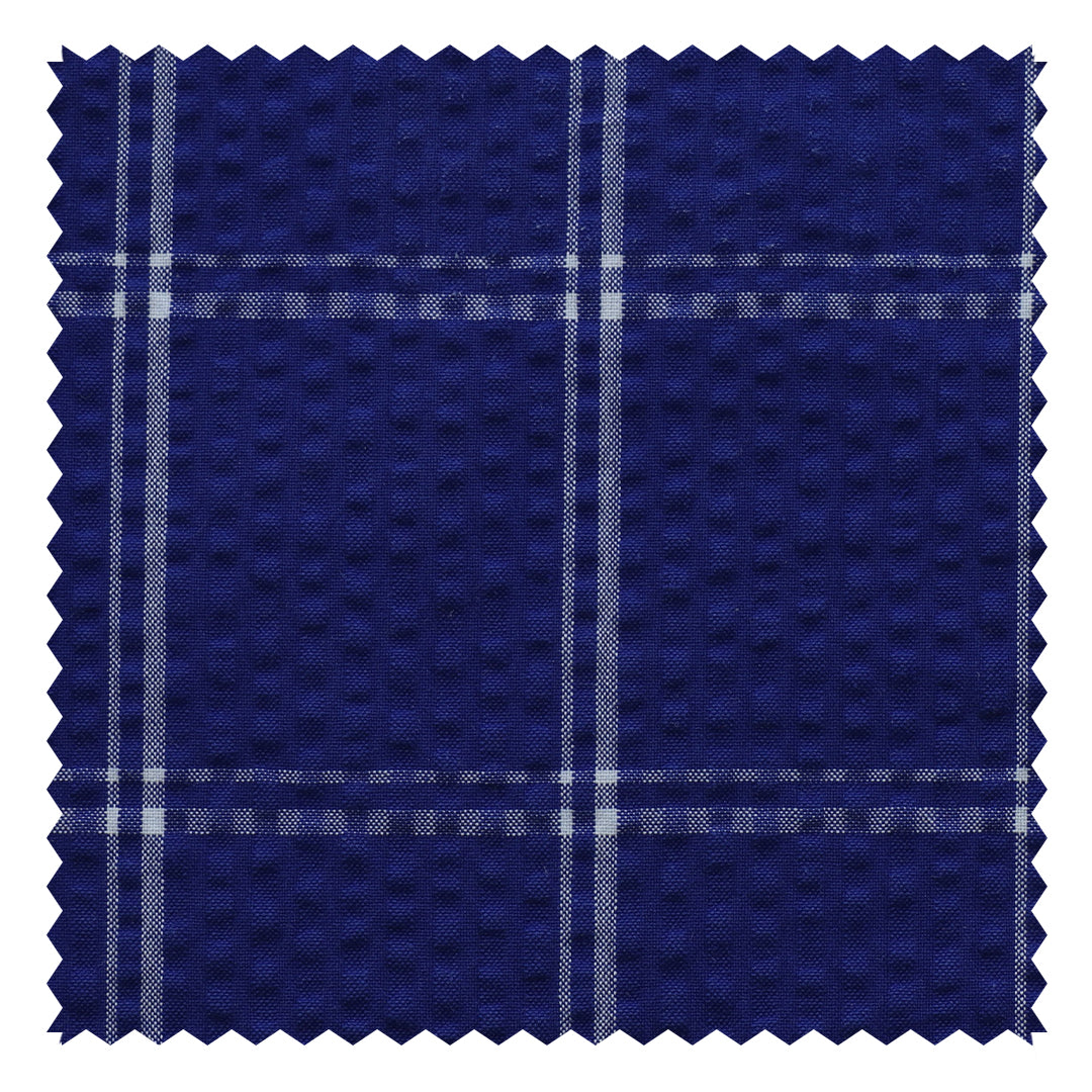 Mid Blue/White Unbalanced Windowpane "Zefiro" Seersucker