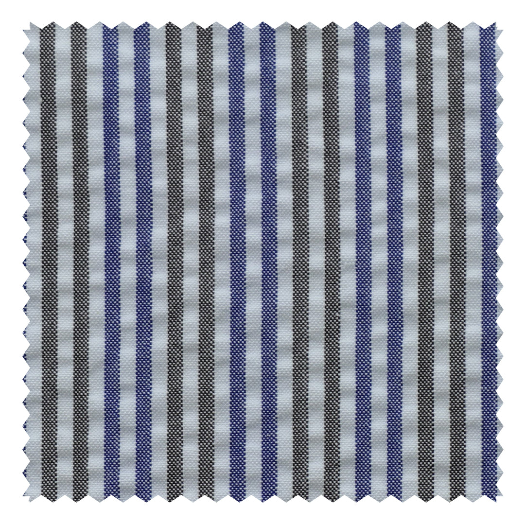Green/Blue/White Multi Stripe "Zefiro" Seersucker