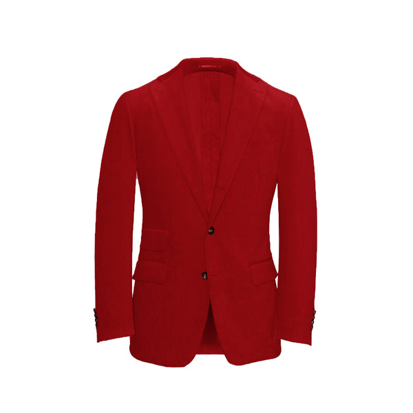 Red Unstructured Corduroy Suit